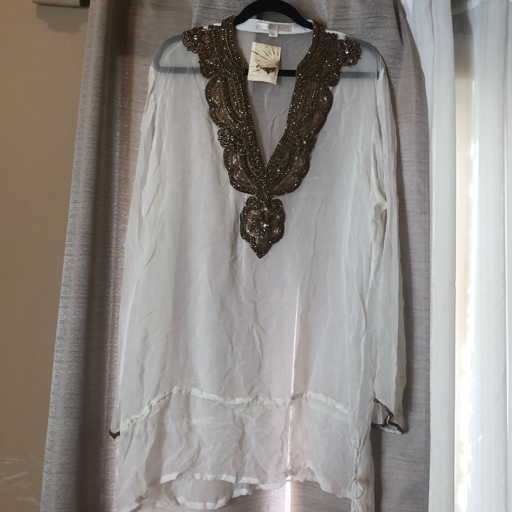 Boston Proper embellished sheer bikini cover up.